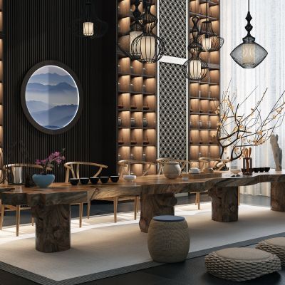 新中式茶室 茶桌椅 装饰柜