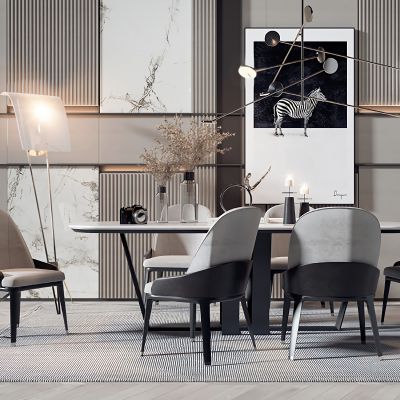 现代轻奢黑白灰餐厅 餐桌椅组合