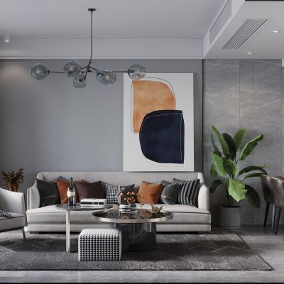 现代客厅 餐厅 阳台