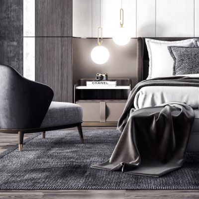 现代双人床 床头柜