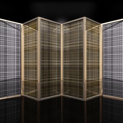 现代夹丝玻璃 银丝金丝屏风
