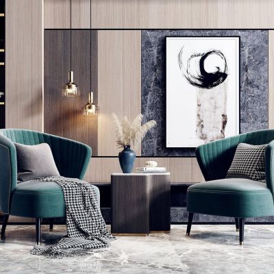 现代轻奢休闲椅 边几