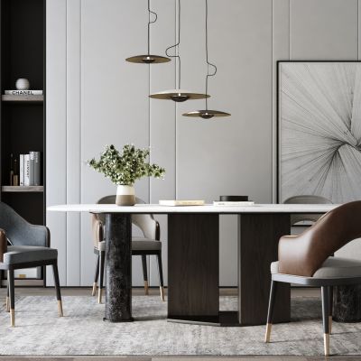 现代餐桌椅 吊灯组合
