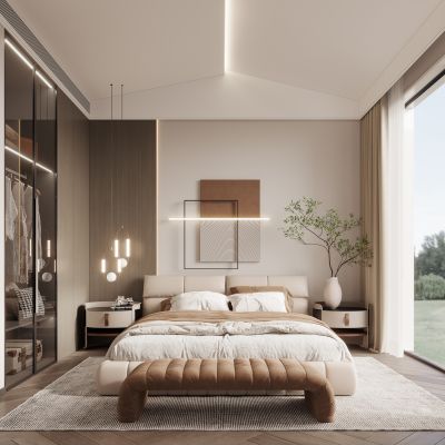 现代卧室，现代轻奢卧室，现代主卧