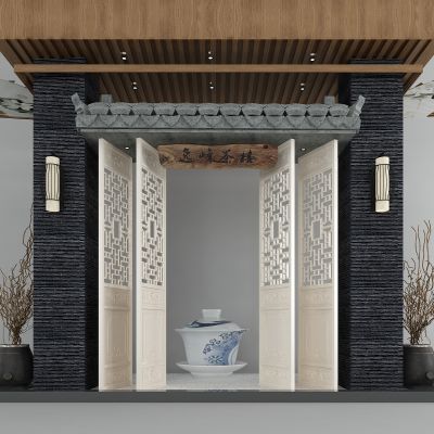 新中式大门屋檐门板