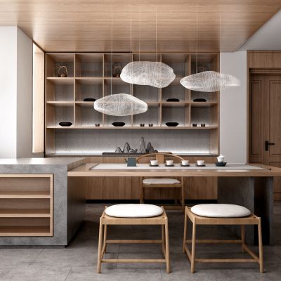 新中式茶室 桌椅组合 茶叶柜 厨房