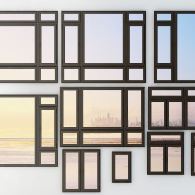 现代金属铝合金门窗平开窗