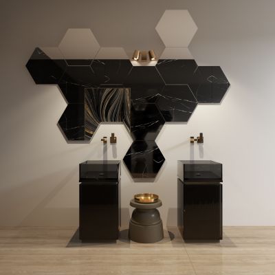 现代意大利展六边形镜子透明玻璃洗手盆