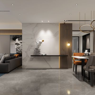 现代轻奢客厅餐厅 厨房