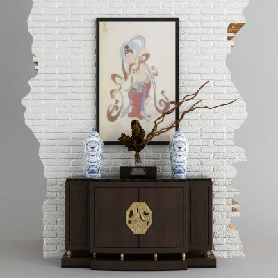 新中式装饰柜残墙罐子