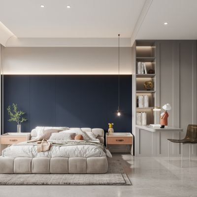 现代男孩房，卧室，现代简约卧室，现代次卧