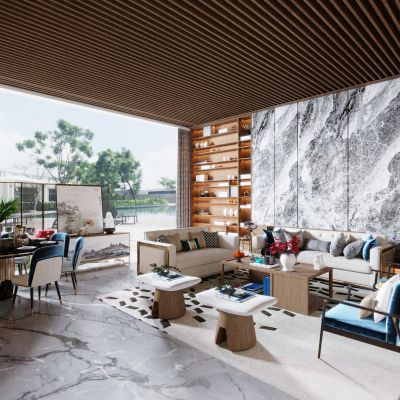 新中式客厅 沙发茶几组合