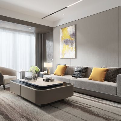 现代沙发组合 沙发 椅子 茶几 角几 台灯