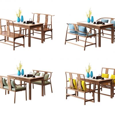 新中式双人餐桌椅 双人连体椅子 长款椅子