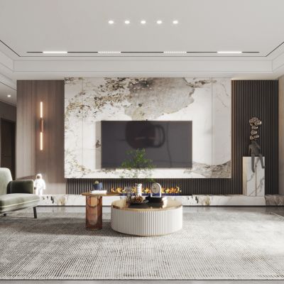 现代客厅餐厅，沙发，餐桌，电视柜