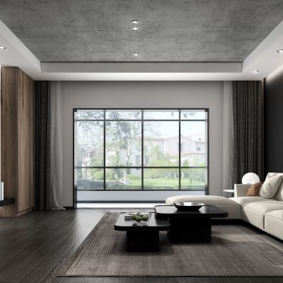 现代极简轻奢黑白灰客餐厅