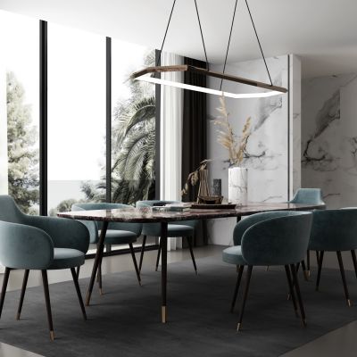 现代餐厅 餐桌 餐椅 吊灯