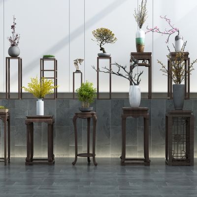 新中式花几组合 盆栽组合