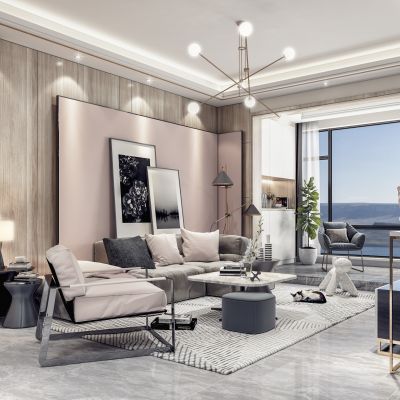 北欧粉色客餐厅