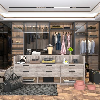 现代衣帽间 衣柜 中岛台 衣服 鞋子 行李箱 鞋柜