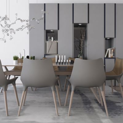 现代餐桌椅书柜组合