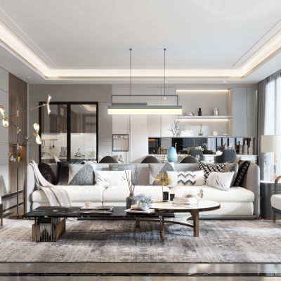 现代客餐厅 沙发组合 椅子 茶几 装饰柜 餐桌椅组合 厨房