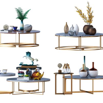 现代金属茶几摆件组合