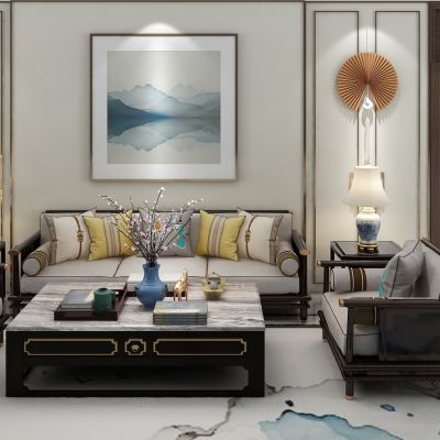 新中式沙发茶几组合