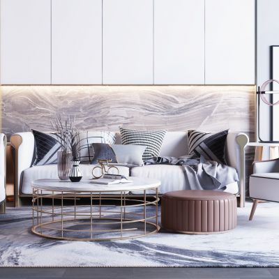 现代轻奢沙发组合  沙发  休闲椅 茶几 饰品摆件