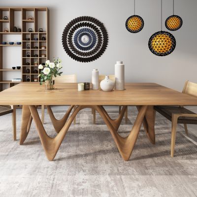 北欧实木餐桌椅 桌椅 吊灯 装饰柜