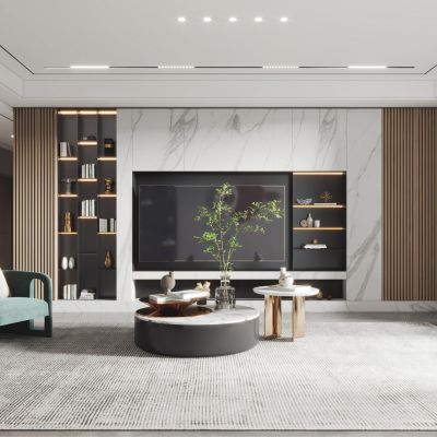 现代客厅餐厅，沙发，餐桌，电视柜