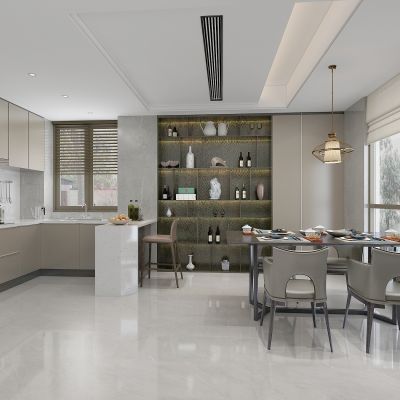 现代餐厅，敞开式厨房，橱柜，酒吧台，酒柜，餐桌