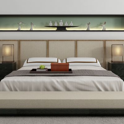新中式床组合 床背景