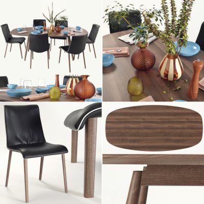 现代餐桌椅餐具摆件组合