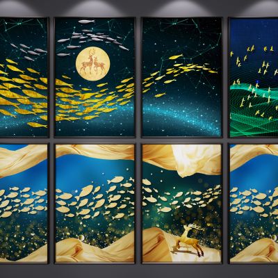 新中式装饰挂画 艺术画 三联挂画 抽象画