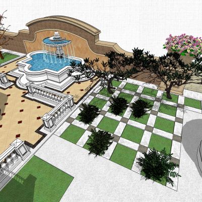 庭院花园水景SU模型