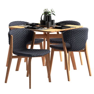 现代实木方形四人餐桌椅组合