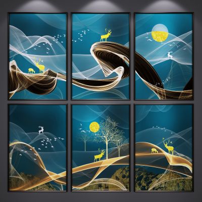 北欧装饰挂画 艺术画 抽象画 水墨画 三联画