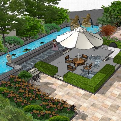 花园水池SU模型