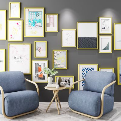 北欧挂画 单椅 茶几 摆件 照片墙