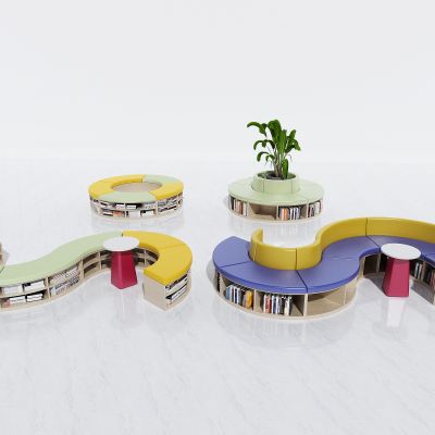 现代异形沙发座椅，幼儿园异形书柜座椅，青少年阅读空间座椅，儿童活动空间书柜