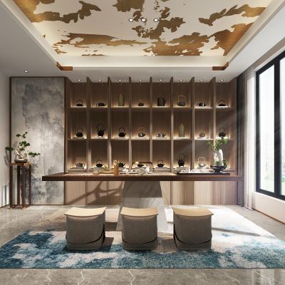 新中式茶室 泡茶桌 单椅 椅子 新中式挂画