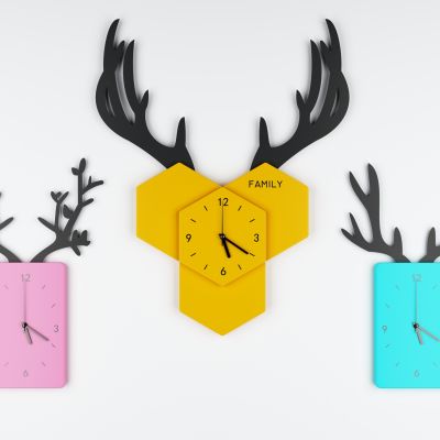 北欧鹿角几何挂饰钟表