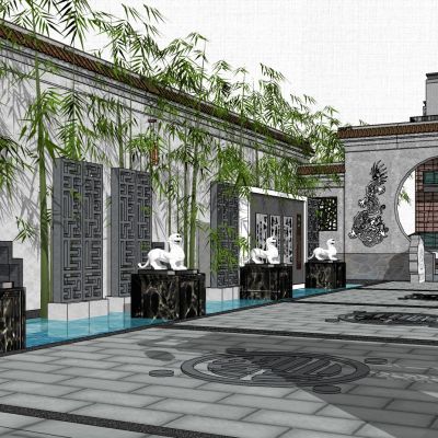 中式庭院水景SU模型