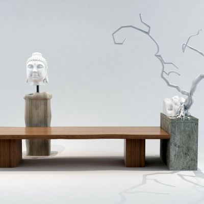 新中式老木头茶桌 枯枝佛头