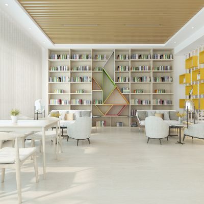 现代图书馆，阅读室，阅览室，书吧，青少年活动空间，书架，书柜，休闲书桌