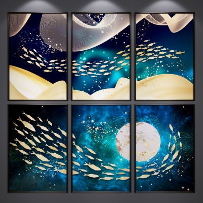 新中式装饰挂画 艺术画 山水画 水墨画 抽象画 三联画