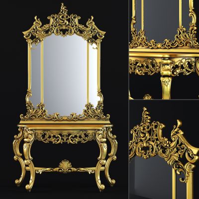 新古典雕花巴洛克边柜 边几 镜子