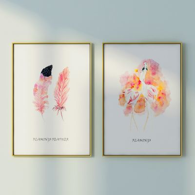 简欧北欧鸵鸟 羽毛壁画 装饰画组合