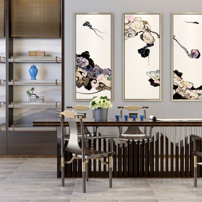 中式书桌椅会议桌挂画